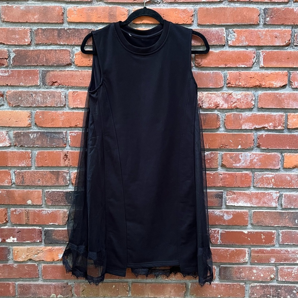 McQ by Alexander McQueen Sweatshirt Tank Dress with Lace Tulle Black Size Large